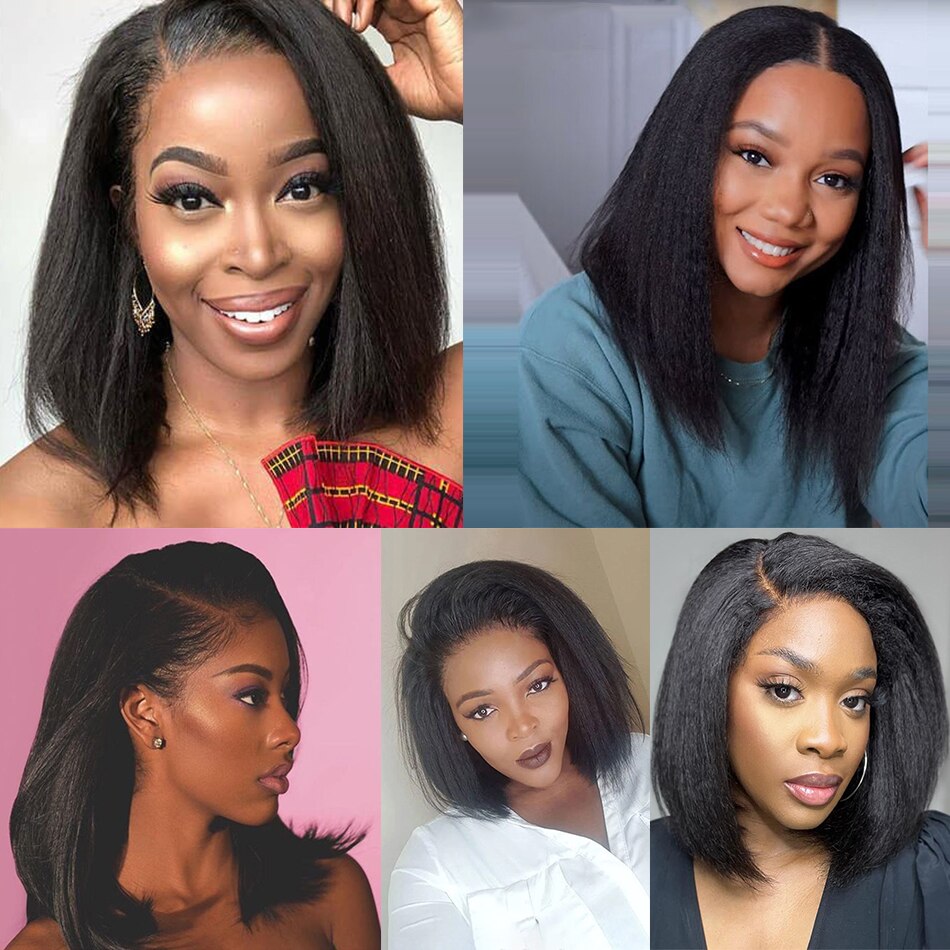 Kinky Straight 13x4 Lace Front Wig Short Bob Frontal Human Hair Wigs