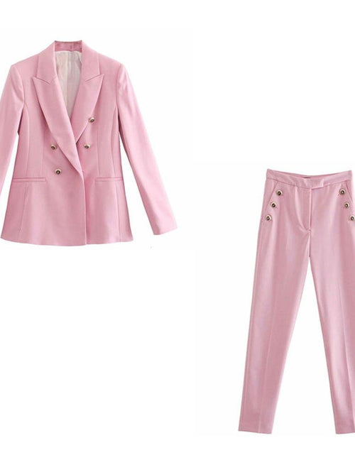 Load image into Gallery viewer, 2 Piece Set  Double Breasted Blazer  Button High Waist Trousers
