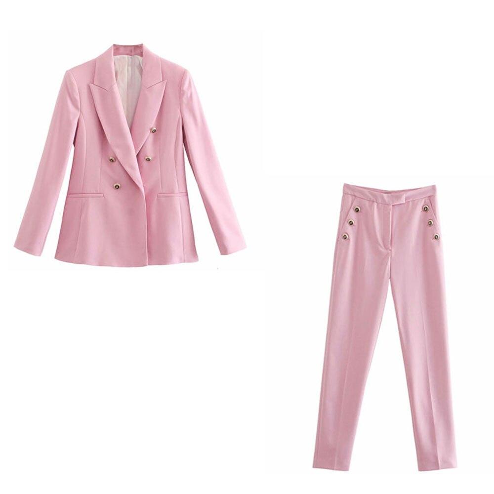 2 Piece Set  Double Breasted Blazer  Button High Waist Trousers