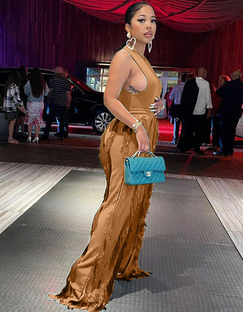 Load image into Gallery viewer, Sleeless Bosysuit and Tassel Pants Set Two Piece Fringe Wide Leg
