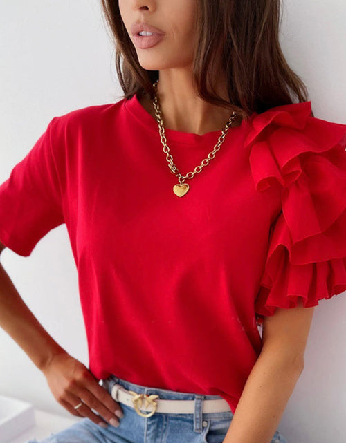 Load image into Gallery viewer, O Neck Solid Blouse Shirt Layered Ruffle Tops Blusa
