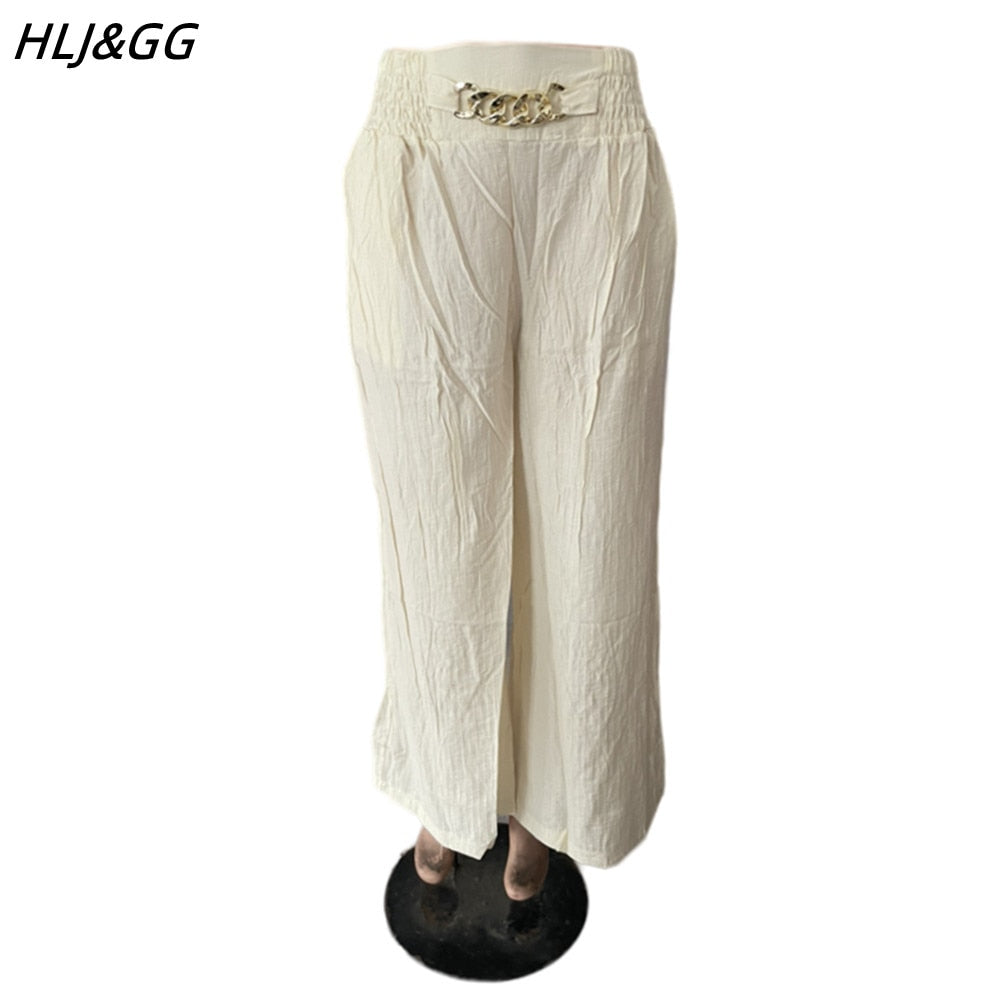 HLJ&GG Elegant Office Lady Clothing Women High Waisted Straight Wide