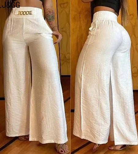 HLJ&GG Elegant Office Lady Clothing Women High Waisted Straight Wide