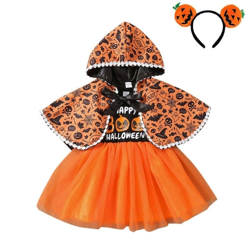 Halloween Pumpkin Dress for Girl Fansy Tutu Dresses with Shawl Baby