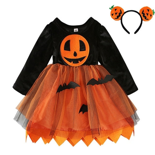 Halloween Pumpkin Dress for Girl Fansy Tutu Dresses with Shawl Baby