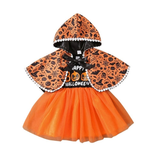 Halloween Pumpkin Dress for Girl Fansy Tutu Dresses with Shawl Baby