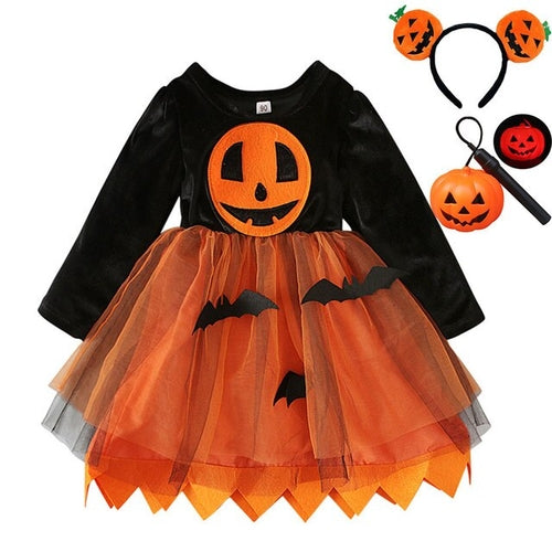 Halloween Pumpkin Dress for Girl Fansy Tutu Dresses with Shawl Baby