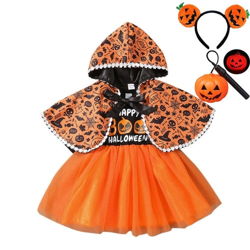 Halloween Pumpkin Dress for Girl Fansy Tutu Dresses with Shawl Baby