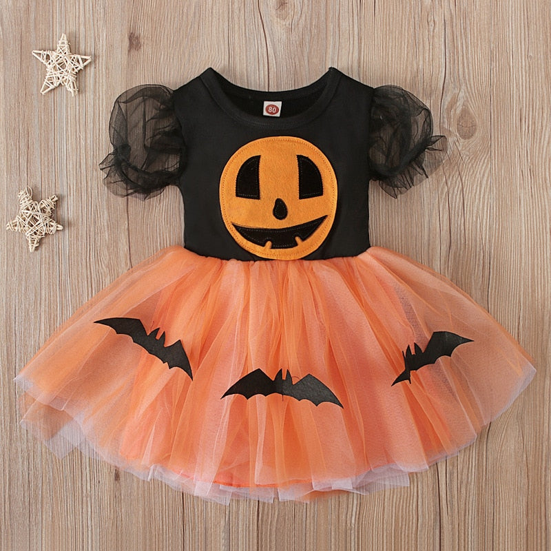 Halloween Pumpkin Dress for Girl Fansy Tutu Dresses with Shawl Baby