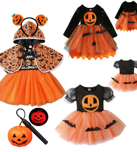 Halloween Pumpkin Dress for Girl Fansy Tutu Dresses with Shawl Baby