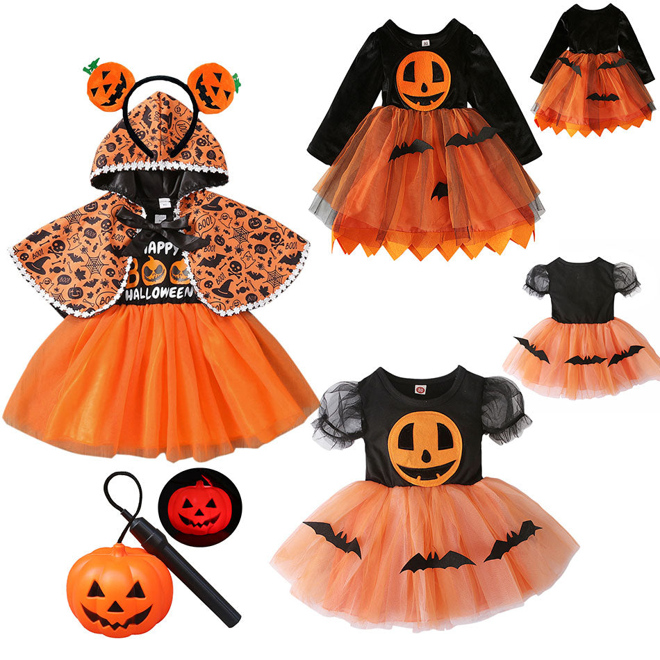 Halloween Pumpkin Dress for Girl Fansy Tutu Dresses with Shawl Baby