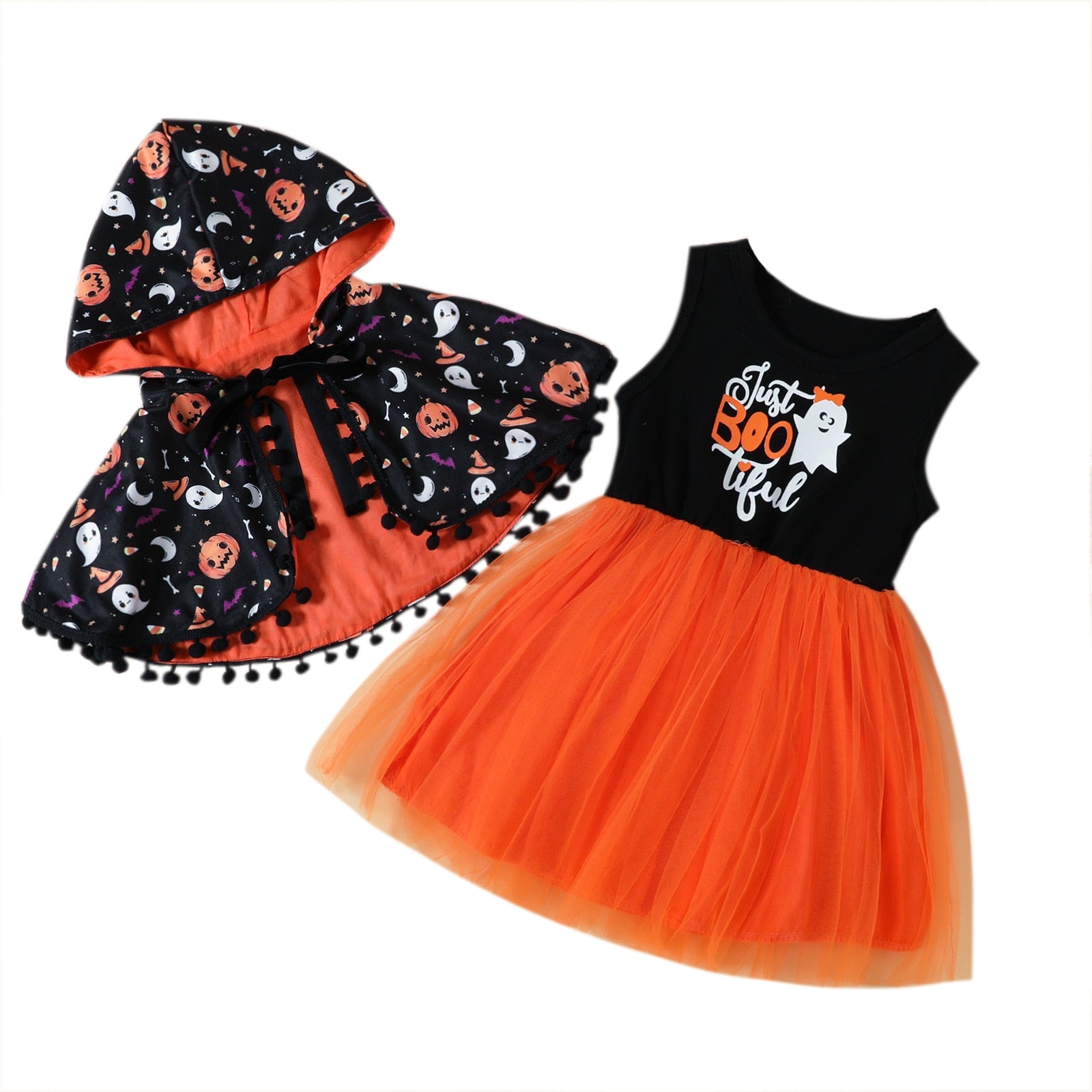 Halloween Pumpkin Dress for Girl Fansy Tutu Dresses with Shawl Baby