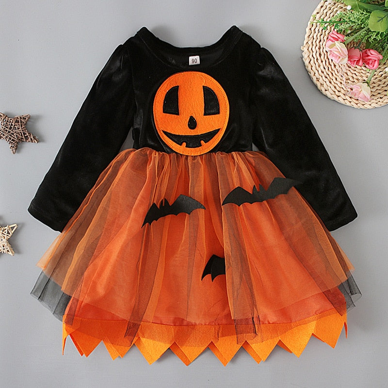 Halloween Pumpkin Dress for Girl Fansy Tutu Dresses with Shawl Baby