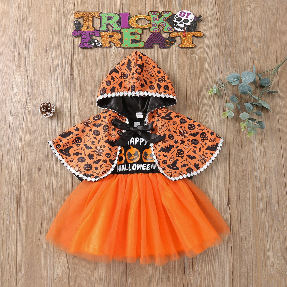 Halloween Pumpkin Dress for Girl Fansy Tutu Dresses with Shawl Baby