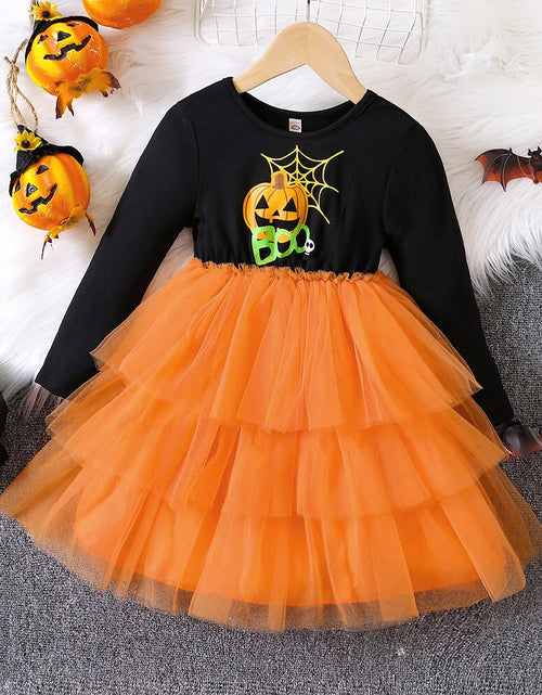 Load image into Gallery viewer, Halloween Tutu Dress for Girl Pumpkin Print Casual Dresses Long Sleeve
