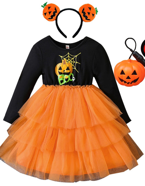 Load image into Gallery viewer, Halloween Tutu Dress for Girl Pumpkin Print Casual Dresses Long Sleeve
