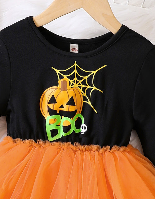 Load image into Gallery viewer, Halloween Tutu Dress for Girl Pumpkin Print Casual Dresses Long Sleeve
