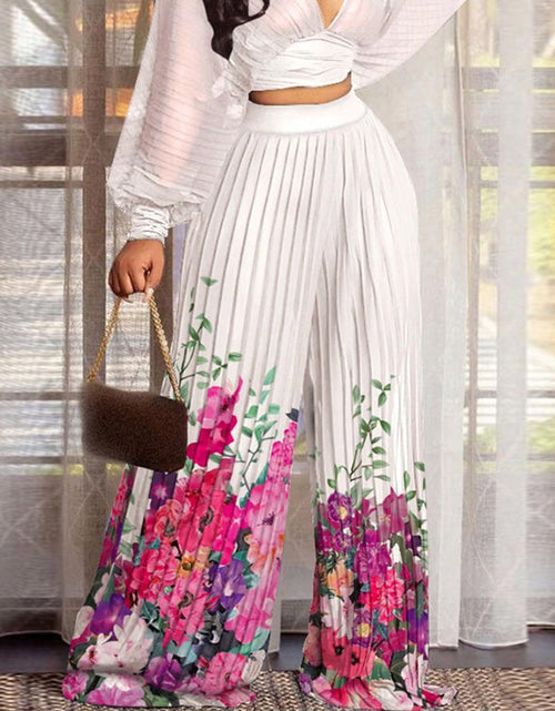 Load image into Gallery viewer, Sexy Deep V Neck Batwing Sleeve Pleated Crop Tops High Waist Floral
