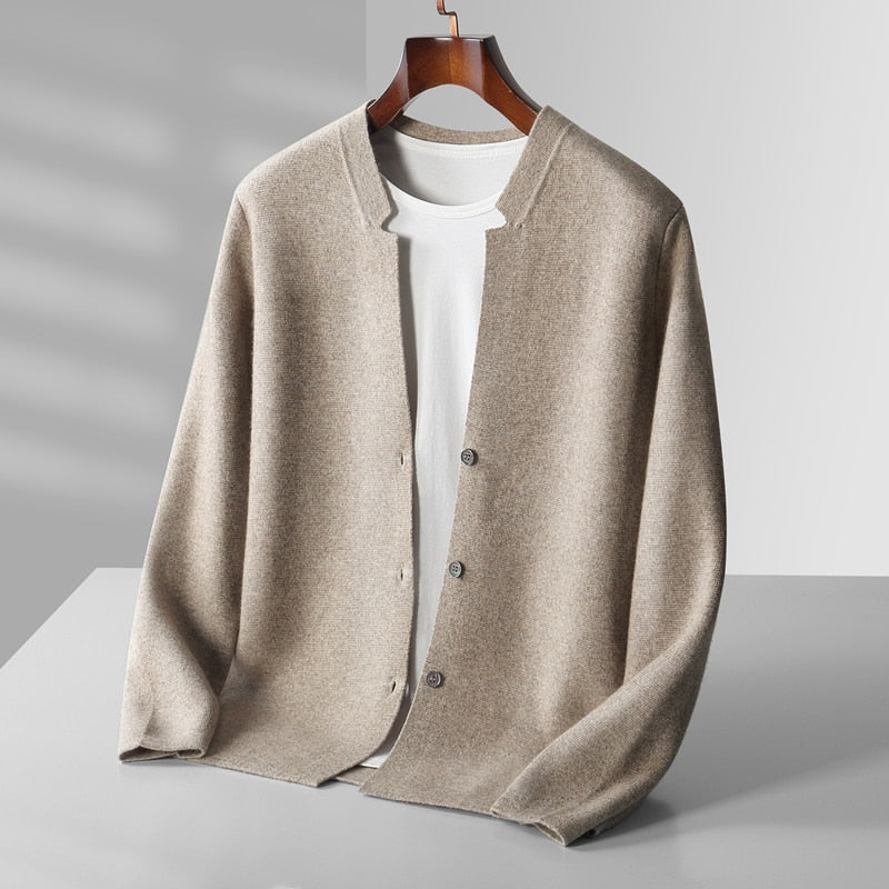 High end casual 100% cashmere cardigan men's sweater Solid color