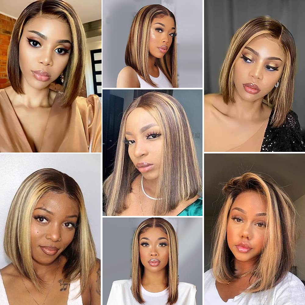 Highlight Bob Wig Colored Human Hair Wigs Brazilian Straight Lace