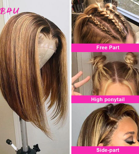 Highlight Bob Wig Colored Human Hair Wigs Brazilian Straight Lace