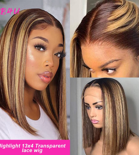 Highlight Bob Wig Colored Human Hair Wigs Brazilian Straight Lace