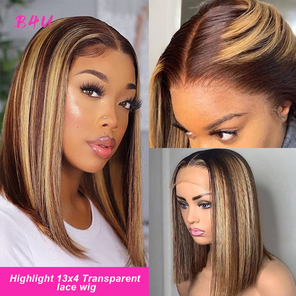 Highlight Bob Wig Colored Human Hair Wigs Brazilian Straight Lace