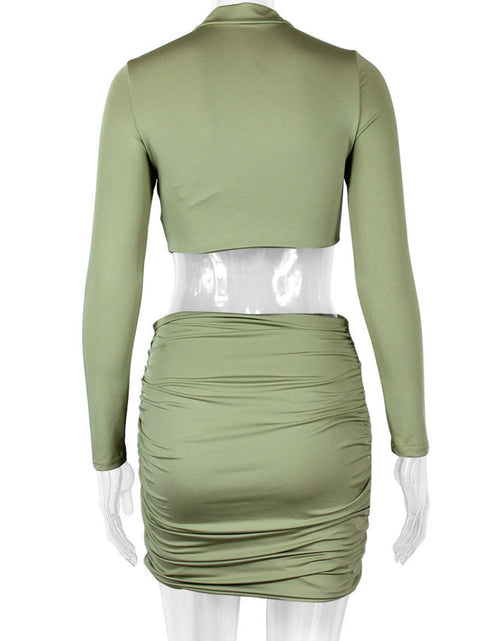 Load image into Gallery viewer, Hollow out Ruched Long Sleeves Crop Top And Mini Skirt
