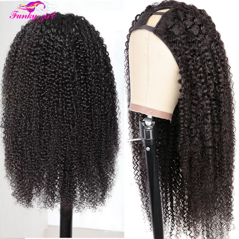 Kinky Curly U Part Human Hair Wig Brazilian Remy Hair 2x4 U part wig