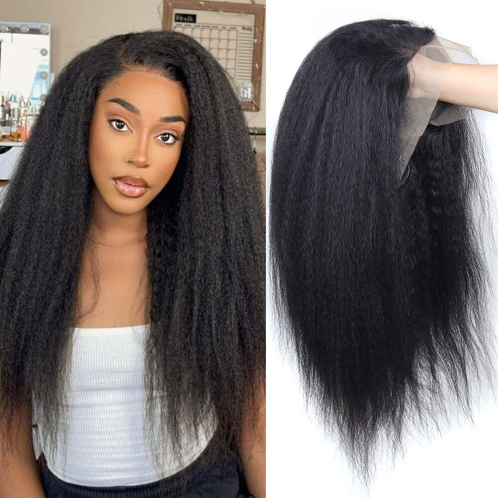 Kinky Straight Lace Front Wigs Human Hair 13x4 Yaki Straight Human