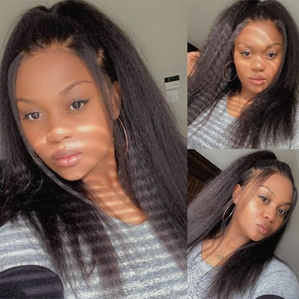 Kinky Straight Lace Front Wigs Human Hair 13x4 Yaki Straight Human