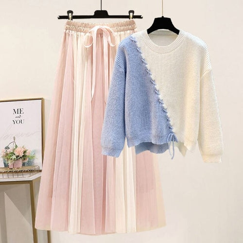 Korean Spring Sweet Contrast Color Stitching Knitted Sweater Pullover