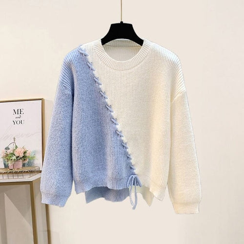 Load image into Gallery viewer, Korean Spring Sweet Contrast Color Stitching Knitted Sweater Pullover
