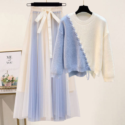 Korean Spring Sweet Contrast Color Stitching Knitted Sweater Pullover