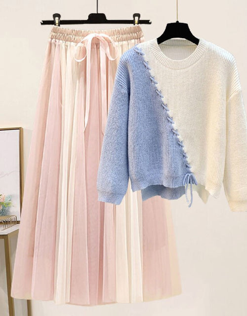 Load image into Gallery viewer, Korean Spring Sweet Contrast Color Stitching Knitted Sweater Pullover
