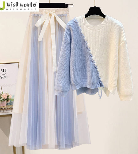 Korean Spring Sweet Contrast Color Stitching Knitted Sweater Pullover