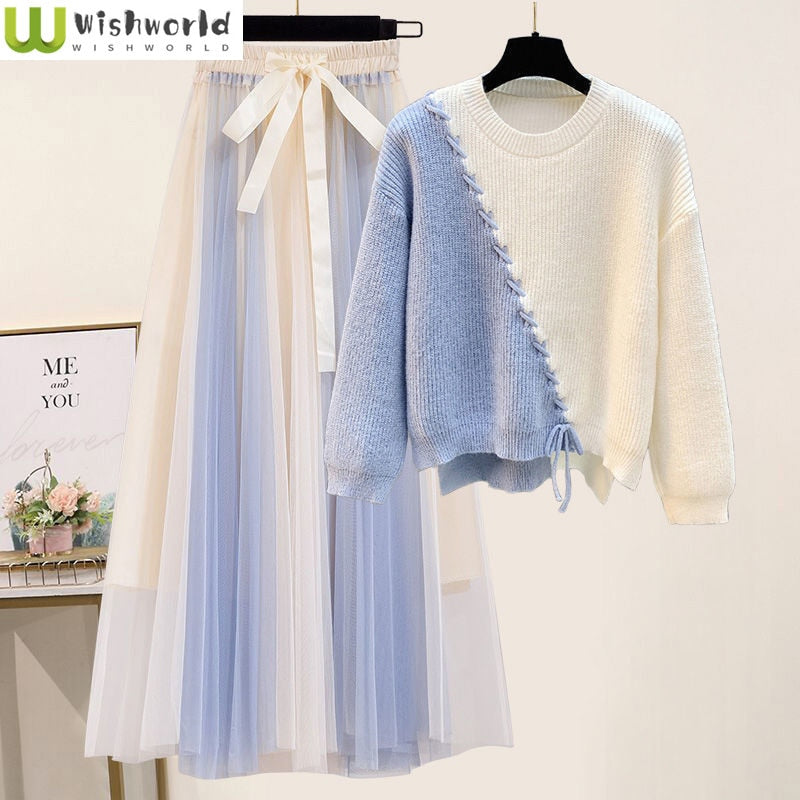 Korean Spring Sweet Contrast Color Stitching Knitted Sweater Pullover
