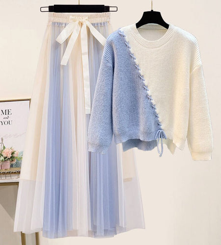 Korean Spring Sweet Contrast Color Stitching Knitted Sweater Pullover