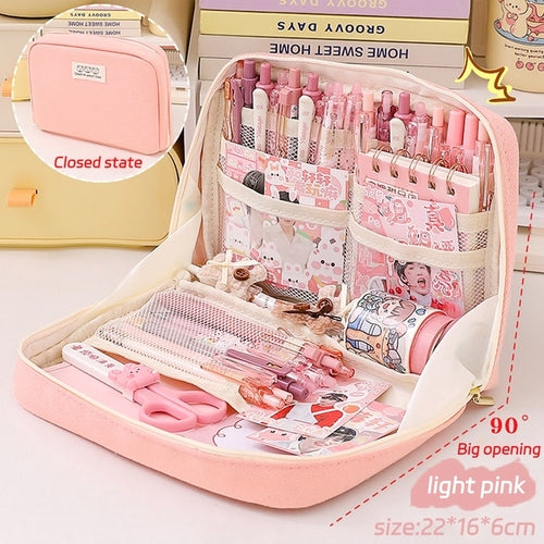 Load image into Gallery viewer, Large Capacity Pencil Cases Kawaii Pen Box Ladies Cosmetic Bag Back To
