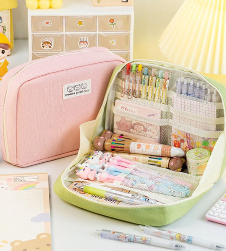 Large Capacity Pencil Cases Kawaii Pen Box Ladies Cosmetic Bag Back To