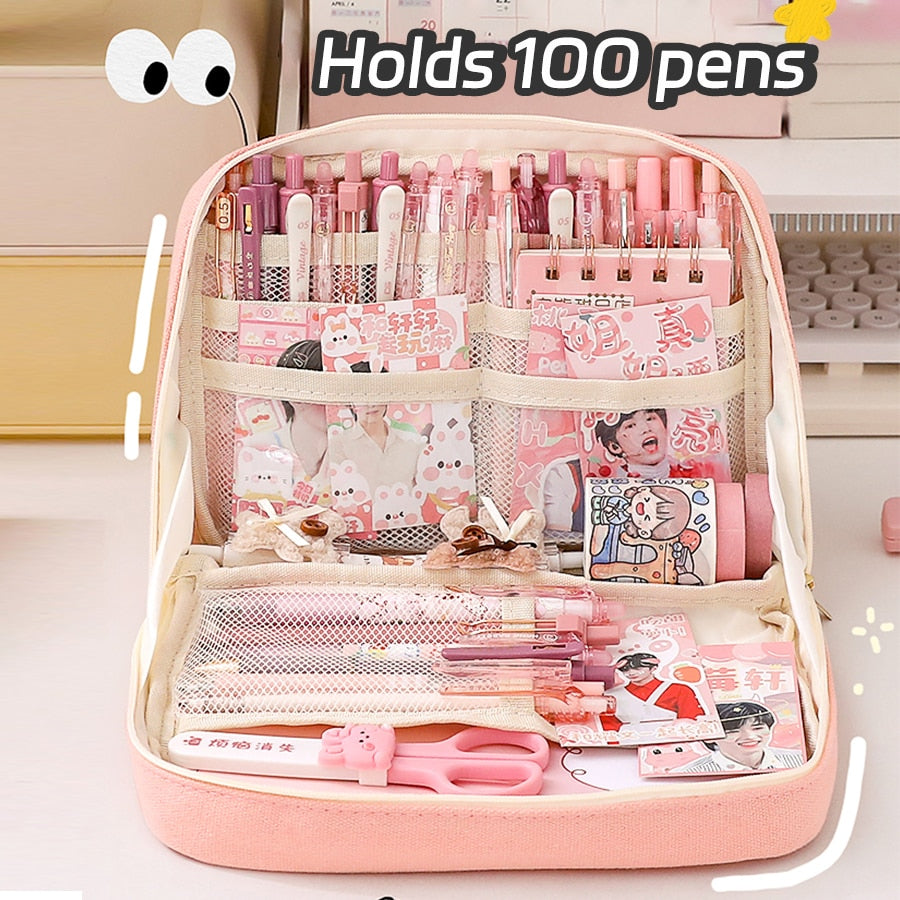 Large Capacity Pencil Cases Kawaii Pen Box Ladies Cosmetic Bag Back To