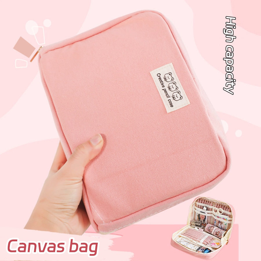 Large Capacity Pencil Cases Kawaii Pen Box Ladies Cosmetic Bag Back To