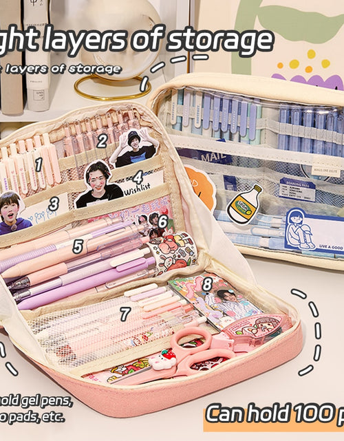 Load image into Gallery viewer, Large Capacity Pencil Cases Kawaii Pen Box Ladies Cosmetic Bag Back To
