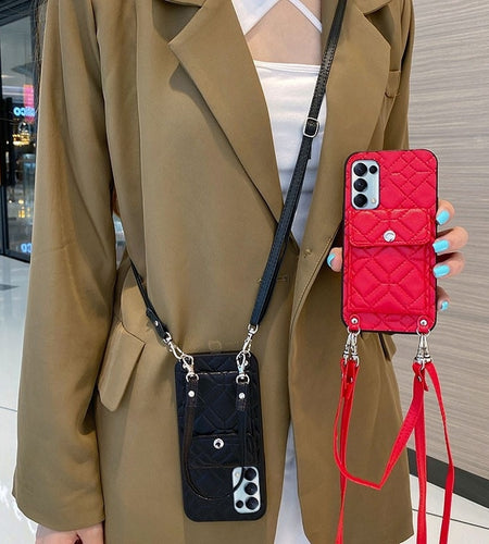 Lattice Wallet Shoulder Strap Case For Samsung Galaxy S22 S20 S21 FE