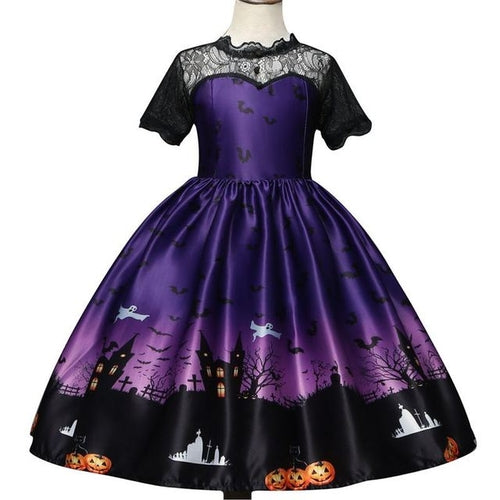 Load image into Gallery viewer, Magic Witch Halloween Costume for Kids Ghost Bat Pumpkin Gothic
