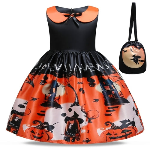 Load image into Gallery viewer, Magic Witch Halloween Costume for Kids Ghost Bat Pumpkin Gothic
