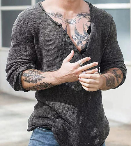 Men V Neck Streetwear Solid Basic Top Casual Loose Male Spring and