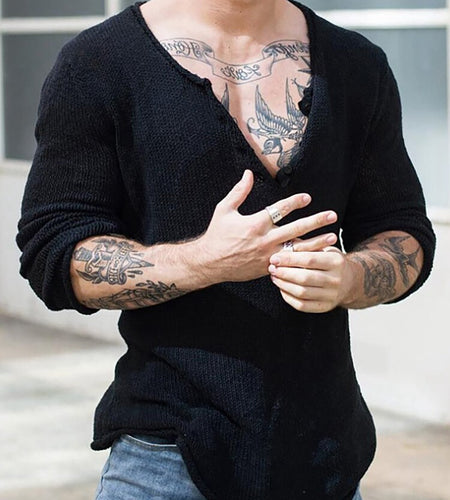 Men V Neck Streetwear Solid Basic Top Casual Loose Male Spring and