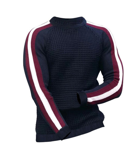 Men's Autumn And Winter Long Sleeved Round Neck Sweater Contrasting
