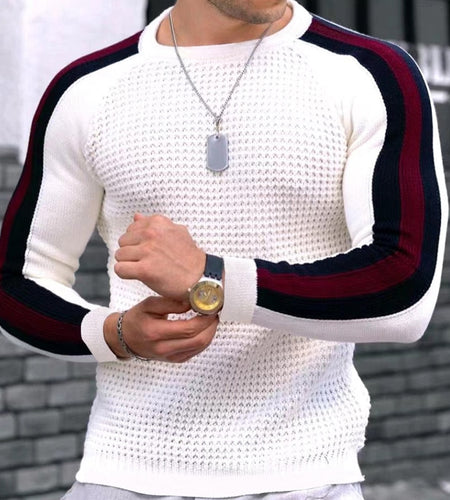 Men's Autumn And Winter Long Sleeved Round Neck Sweater Contrasting